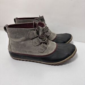 Sorel Out N About Womens 10 Ankle Boots Duck Boot Rubber Waterproof Gray